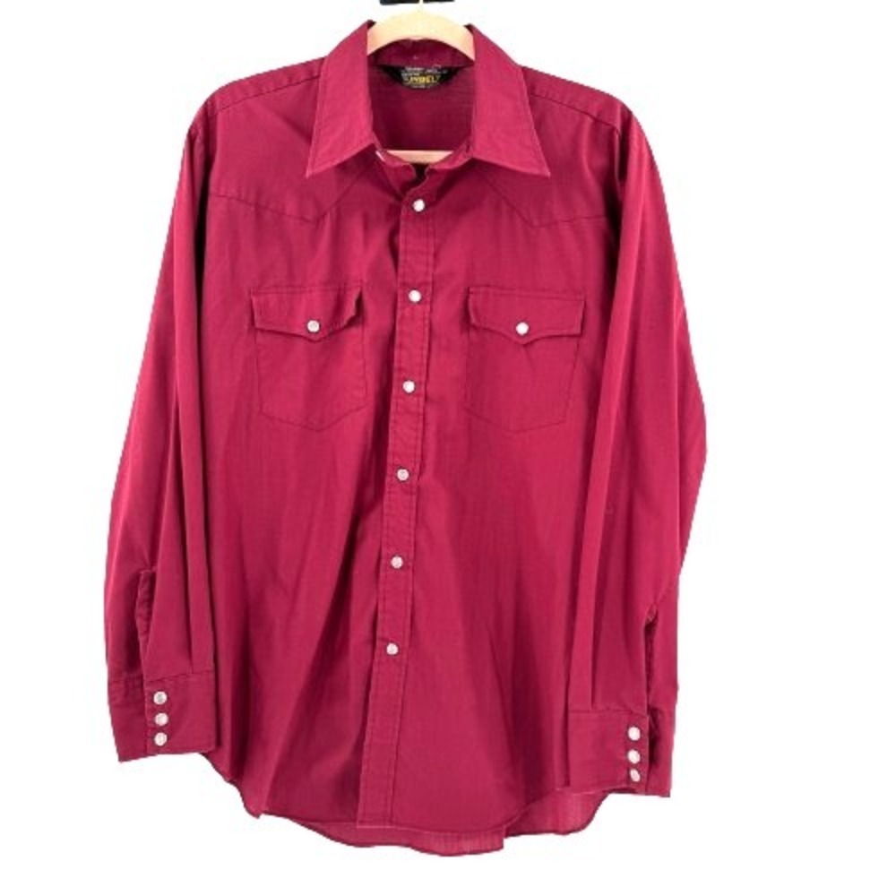 90's Knotts Sunbelt Pearl Snap Western Shirt Men's XL Burgundy Landman Cowboy